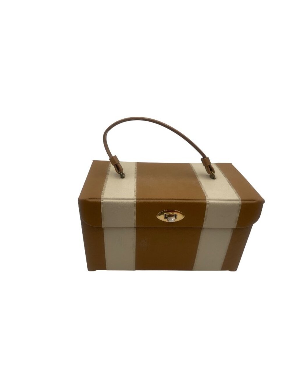 Vintage Brown & Cream Travel Storage Case Metal Clasp And Sturdy Interior
